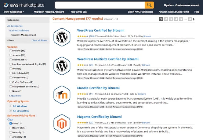 Screenshot from the AWS Marketplace