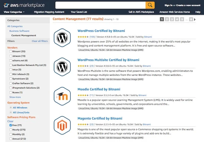 Screenshot from the AWS Marketplace