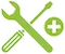 Value-added services represented by a plus symbol against a spanner and screwdriver arranged in a cross